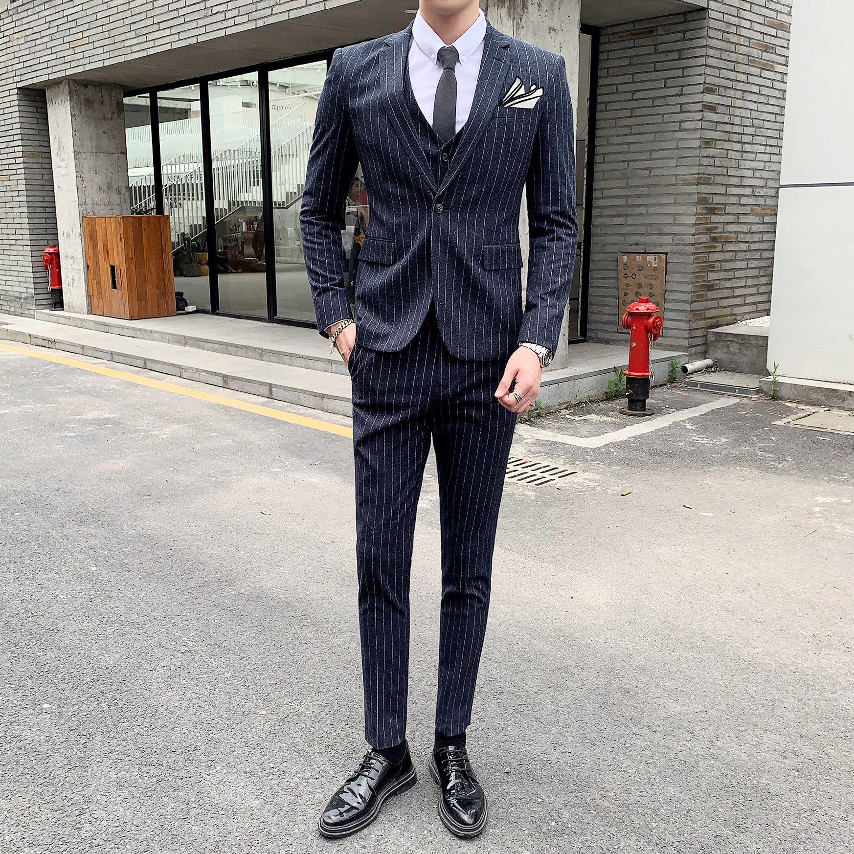 秋冬新款条纹西装男士套装修身西服结婚礼服SJT809-P260,男装西服套装,星座1012