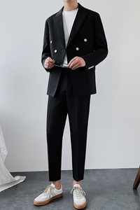 春夏款男生薄款西装礼服两件套宽松西服休闲轻熟LJT859-P180图片