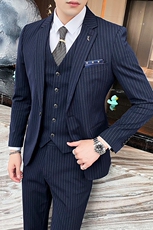 修身条纹西装男套装三件套帅气流行西服婚礼新郎礼服SJT825-P260，男装西服套装，星座1012