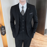 新款条纹西装男套装修身西服新郎结婚礼服商务休闲SJT825-P260，男装西服套装，星座1012