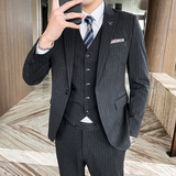 新款西装男套装三件套修身条纹西服新郎结婚礼服商务SJT827-P280，男装西服套装，星座1012