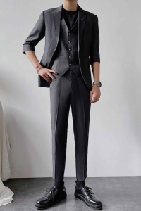 中袖西服男套装三件套网红西装SJT834-P205上衣105马甲45裤子55图片