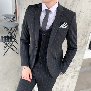 新款修身条纹西装男套装三件套商务绅士休闲西服1012-SJT808-P260