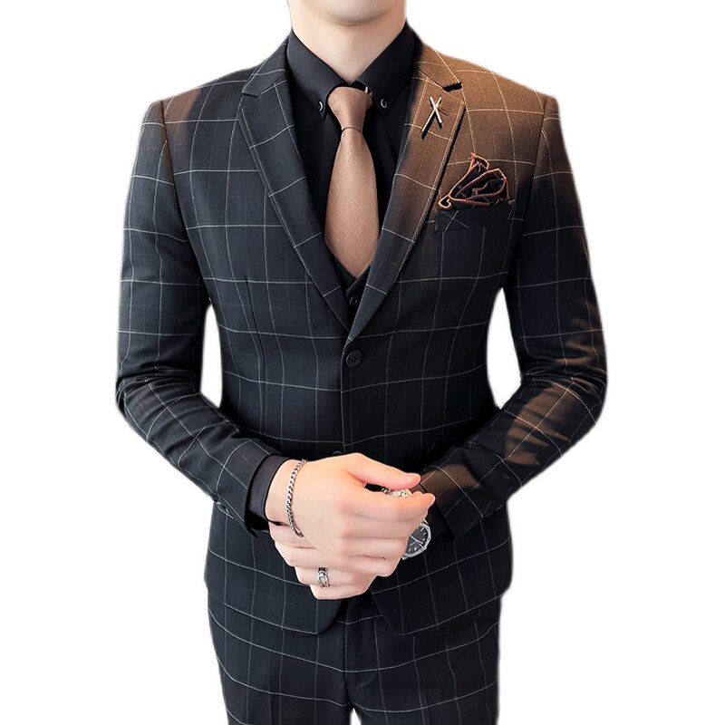 21秋冬韩版修身格子西服套装男英伦西装结婚礼服正装SJT863-P285,男装西服套装,星座1012