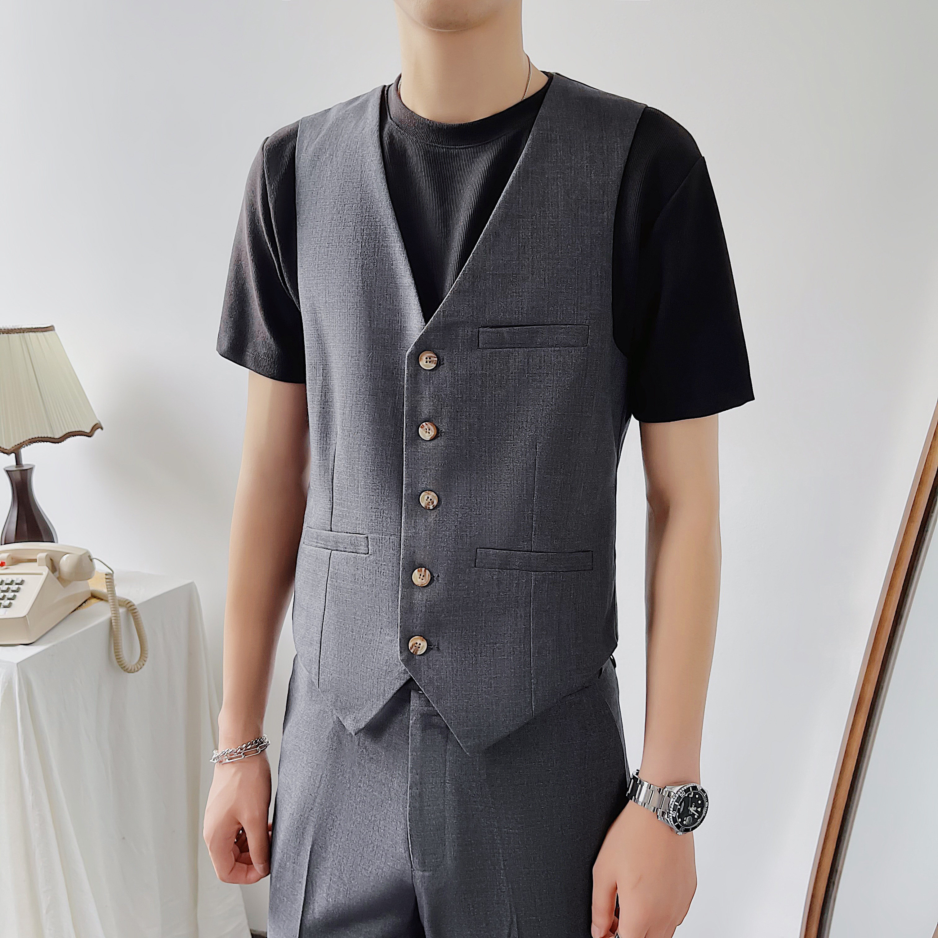 灰色修身西装马甲小坎肩商务休闲职业西服坎肩M834-P45图片