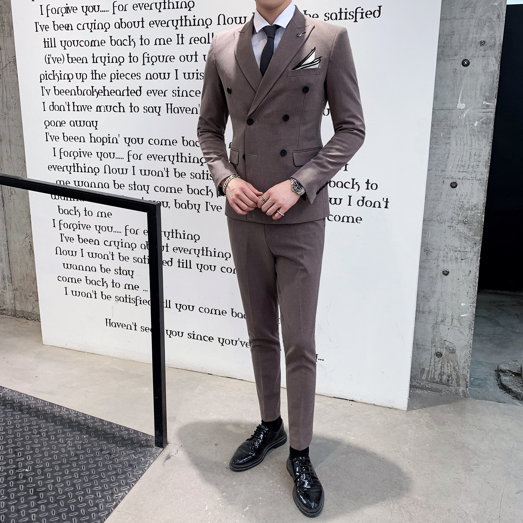 双排扣西装男套装主持人司仪三件套修身西服礼服休闲SJT806-P260,男装西服套装,星座1012