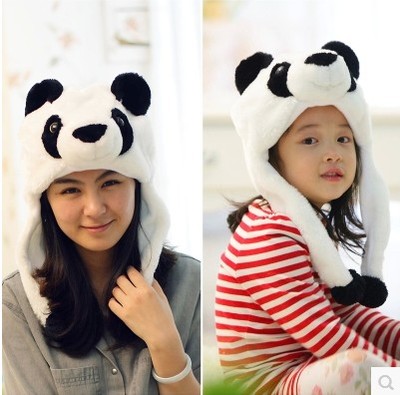 熊猫哈士奇动物护耳朵帽子冬季男女毛绒保暖可爱成人儿童亲子帽