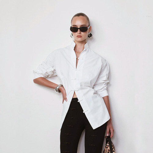 新中式立领盘扣宽松长袖衬衫
