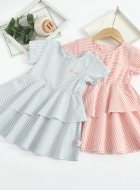 非常小鱼61390女童短袖连衣裙纯棉条纹2021新款夏装正品90-130