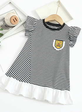 非常小鱼61399女童短袖连衣裙弹力条纹2021新款夏装正品100-140