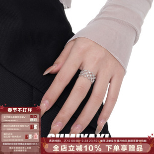 SUMIYAKI原创镂空菱形锆石戒指轻奢小众时尚素戒情侣开口戒礼物