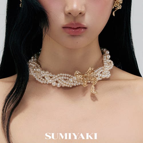 SUMIYAKI蕾丝系列蝴蝶结多层珍珠项链女礼物高级感轻奢小众配饰女