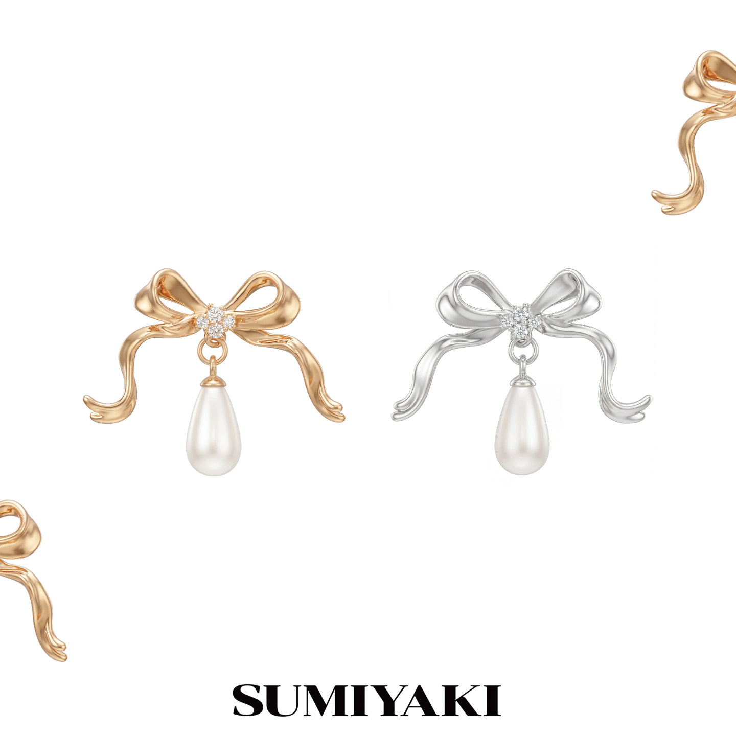 SUMIYAKI 丝带系列蝴蝶结珍珠耳环S925银针耳钉