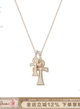 满钻安卡十字架项链女百搭毛衣链