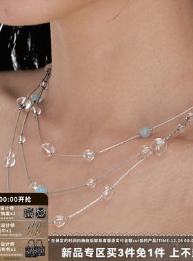 春夏水滴蓝色多层流苏项链