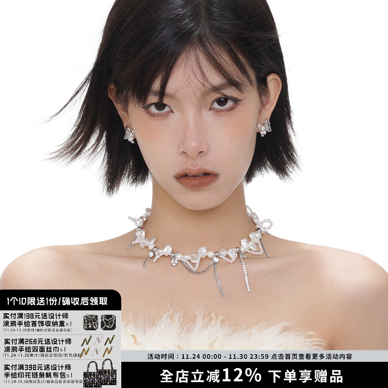 结构超美！原创设计手工串珠巴洛克珍珠缠绕颈链项链女轻奢小众