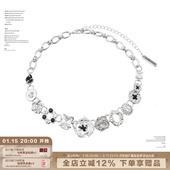 SUMIYAKI 原创复古白色纽扣项链女甜酷中古小众设计精致锁骨链