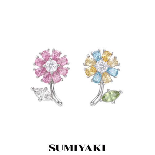 SUMIYAKI春夏精致耳钉镶钻花朵