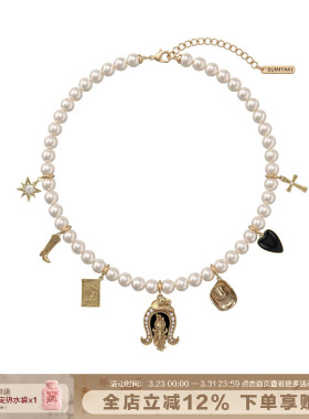 复古珍珠项链马术帽靴子锁骨链女