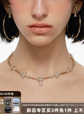 安卡满钻十字架项链轻奢锁骨链