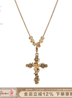 复古十字架项链天使长款毛衣链