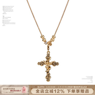 男女同款 毛衣链 小众复古十字架项链哥特天使长款 SUMIYAKI