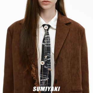 手工定制黑色涂鸦金属雏菊小花链条免打领带高级感领结 SUMIYAKI