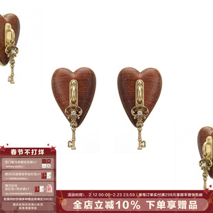 SUMIYAKI 爱锁芯系列红木头耳环本命年钥匙耳饰s925银针新年礼物