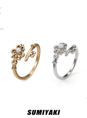 爱锁芯钥匙轻奢复古戒指组合女