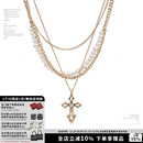 美式 SUMIYAKI 巴洛克珍珠十字架项链高级叠带毛衣链 明星同款