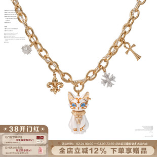 SUMIYAKI 生命之瞳系列 法老埃及猫锁骨链 安卡十字架猫咪项链女