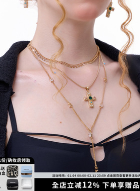 SUMIYAKI 经典美式辣妹多层十字架项链Vintage锁骨链