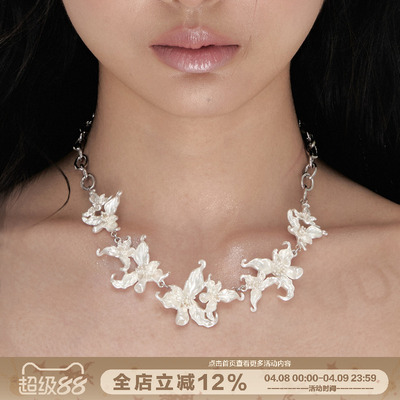 纯白鸢尾花项链小众设计配饰女