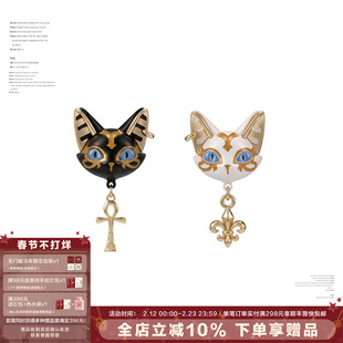 SUMIYAKI 法老埃及猫系列黑白双色猫咪耳环安卡s925银针女耳饰