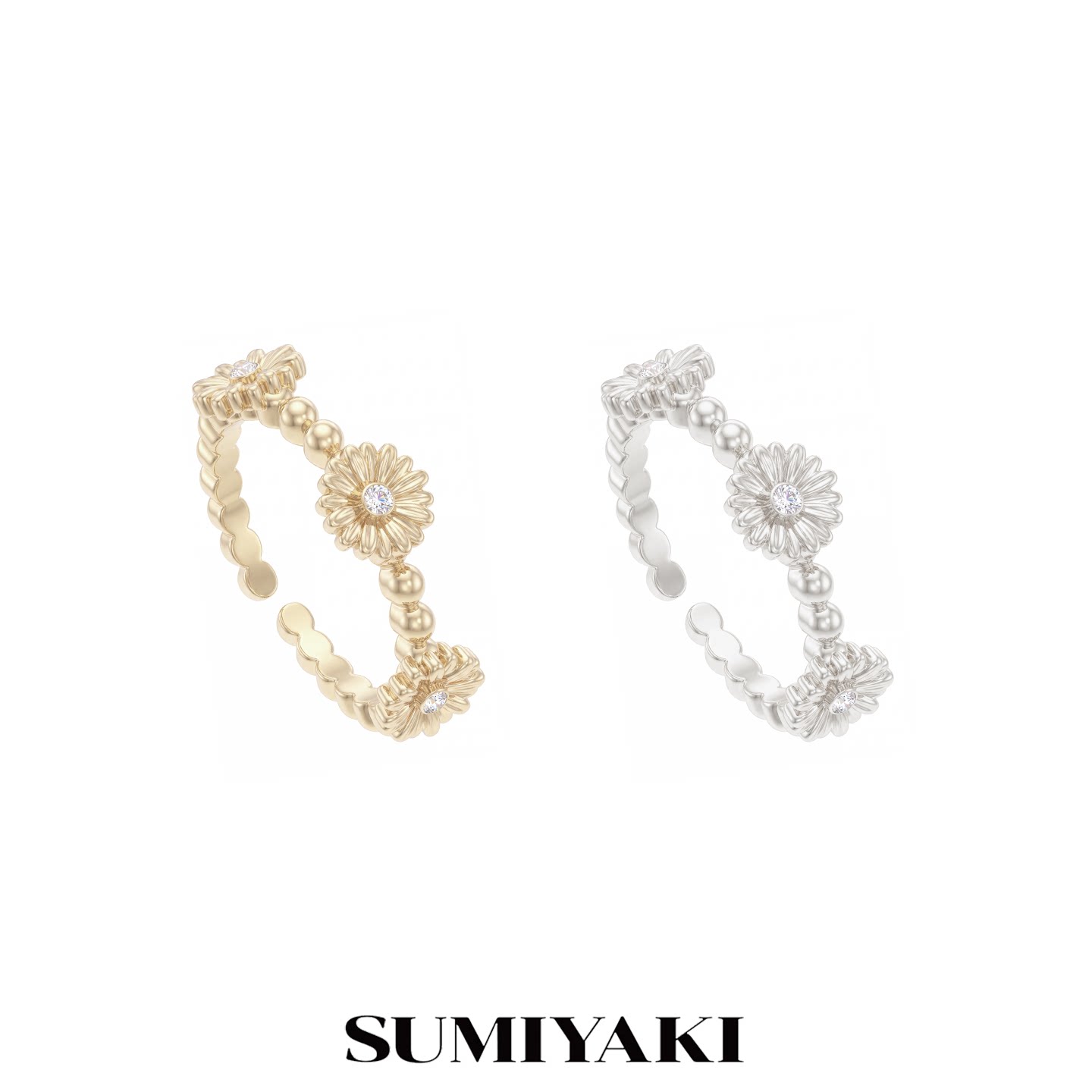 SUMIYAKI繁花系列雏菊戒指女小众设计可调节指环设计新款情侣对戒图片