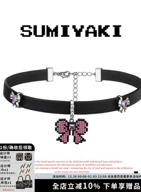 像素皮革项链蝴蝶结choker锁骨链