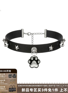 天然木质锁骨链圣诞猫爪皮革项链