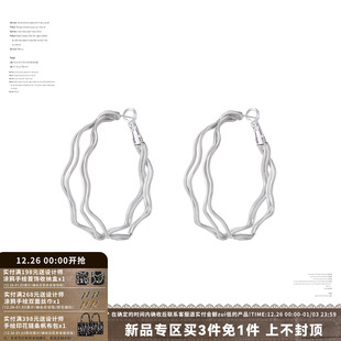 显瘦显脸小耳饰 亚裔辣妹多层波浪C圈耳环 方圆脸bi眼入 大耳圈