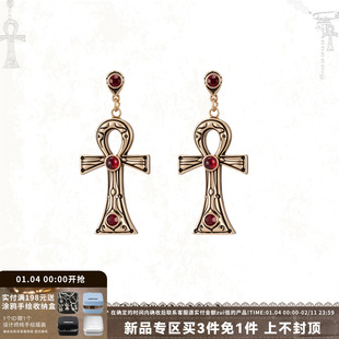 SUMIYAKI 生命之匙系列复古风安卡十字架耳环s925银针耳饰女
