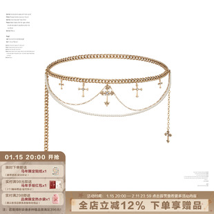 SUMIYAKI 复古十字架多层珍珠腰链小众挂饰女