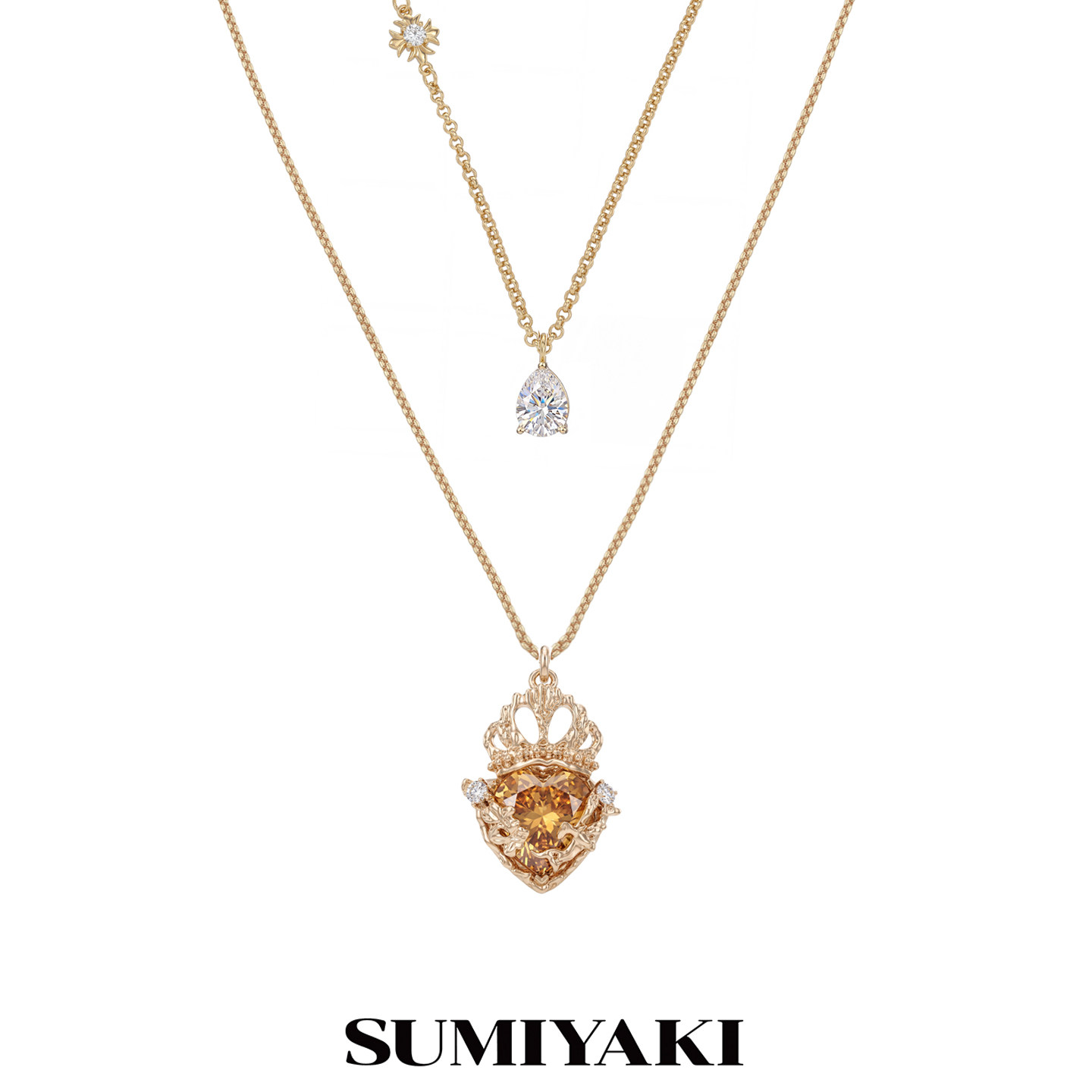 SUMIYAKI 皇冠双层项链镶钻锆石叠戴颈链高级感轻奢小众锁骨链