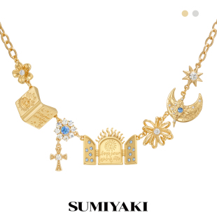SUMIYAKI吉普赛系列复古金色项链度假风月亮锁骨链高级感轻奢