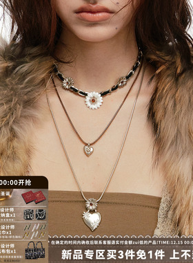 双层雏菊项链皮绳小香风女