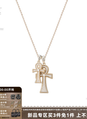 满钻安卡十字架项链女百搭毛衣链