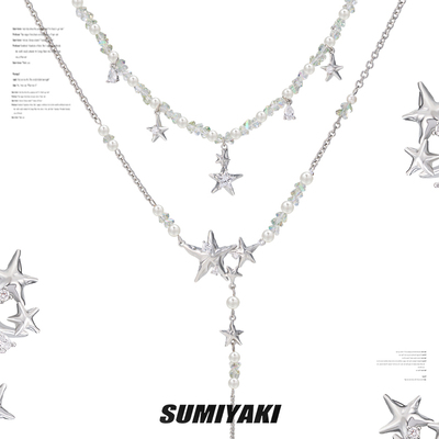 串珠流苏星星双层项链
