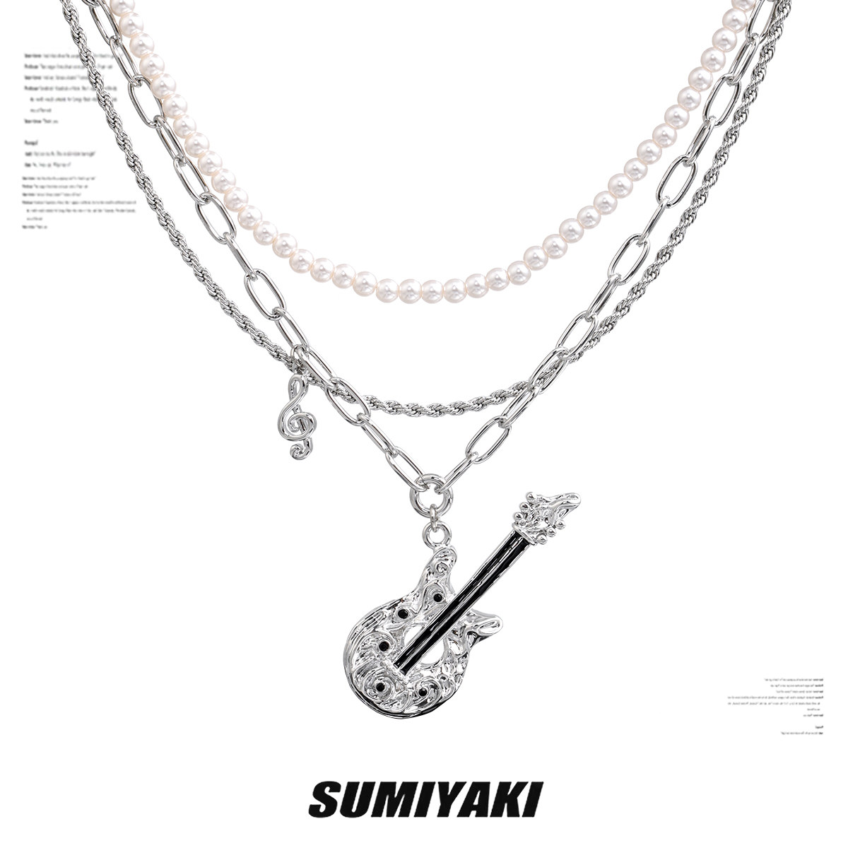 【明星同款】SUMIYAKI 朋克吉他系列 双层珍珠项链摇滚风锁骨链