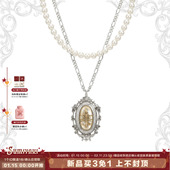 美式 SUMIYAKI 鎏金系列 复古珍珠项链鸢尾花双层锁骨链女