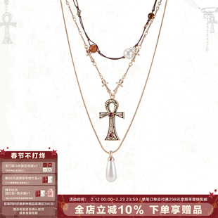 SUMIYAKI 生命之匙系列安卡十字架多层项链复古哥特风叠戴毛衣链
