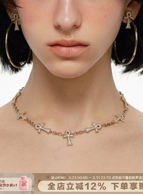 安卡满钻十字架项链轻奢锁骨链