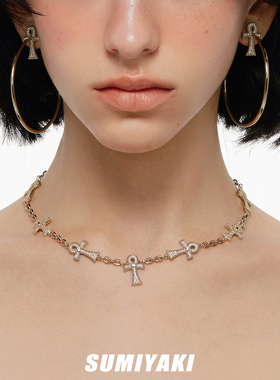 安卡满钻十字架项链轻奢锁骨链